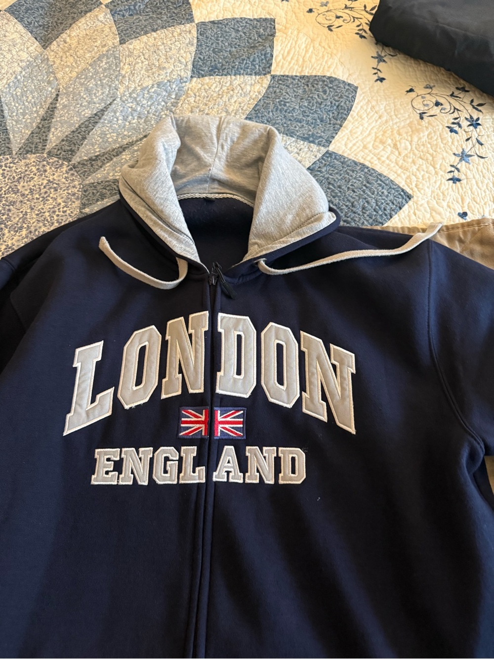 Navy "London England" Zip Hoodie with Union Jack